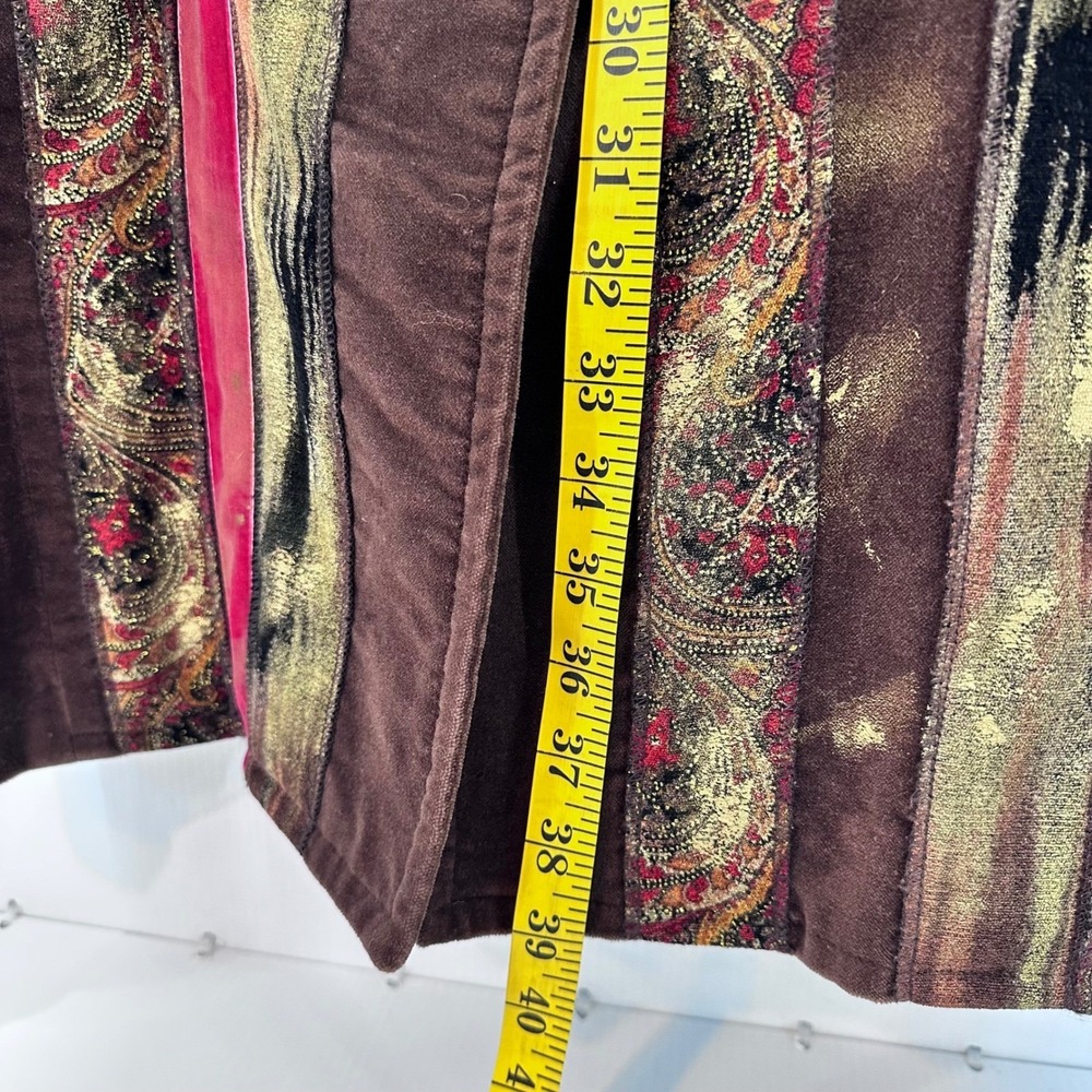 SPANER Women's Brown Velvet Paisley‎ Trimmed Long Blazer Jacket Size 6 - Picture 7 of 8